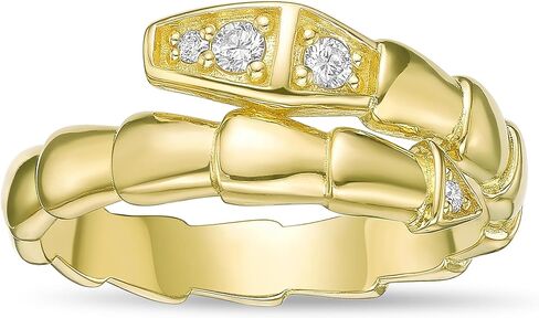 Lavari Jewelers 1/10 Carat Round Lab Grown Diamond Snake Ring for Women I 925 Sterling Silver with 18k Yellow Gold Plating Serpent Ring for Her I Statement Promise Anniversary Wedding Band Size 5 to 9 in Saudi Arabia