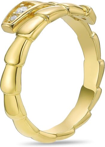 Lavari Jewelers 1/10 Carat Round Lab Grown Diamond Snake Ring for Women I 925 Sterling Silver with 18k Yellow Gold Plating Serpent Ring for Her I Statement Promise Anniversary Wedding Band Size 5 to 9 in Saudi Arabia