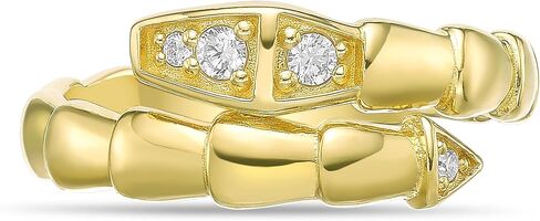 Lavari Jewelers 1/10 Carat Round Lab Grown Diamond Snake Ring for Women I 925 Sterling Silver with 18k Yellow Gold Plating Serpent Ring for Her I Statement Promise Anniversary Wedding Band Size 5 to 9 in Saudi Arabia