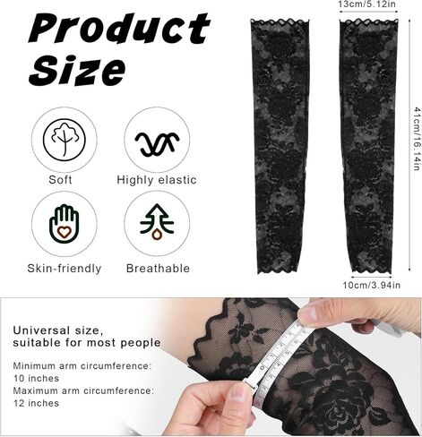 Black Lace Sleeve Gloves for Women - Floral Lace Arm Sleeves - Black Elbow Length Fingerless Gloves for Wedding, Tea Party, Banquet in Saudi Arabia