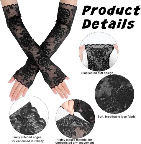 Black Lace Sleeve Gloves for Women - Floral Lace Arm Sleeves - Black Elbow Length Fingerless Gloves for Wedding, Tea Party, Banquet in Saudi Arabia