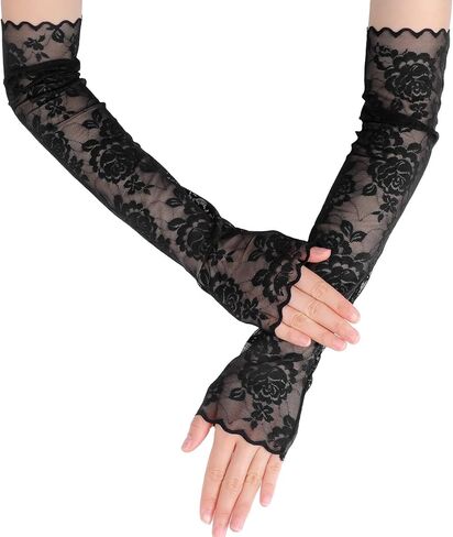 Black Lace Sleeve Gloves for Women - Floral Lace Arm Sleeves - Black Elbow Length Fingerless Gloves for Wedding, Tea Party, Banquet in Saudi Arabia