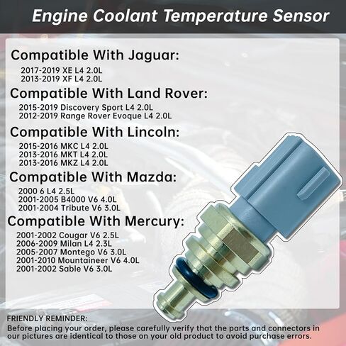 Engine Coolant Temperature Sensor Compatible with Ford 2015-2019 F-350 F-450 F-550 Super Duty 2001-2007 Courier 2015-2016 C-Max 2012-2016 Edge 2001-2019 Escape 2001-2015 Explorer 2006-2019 Fusion in Kuwait