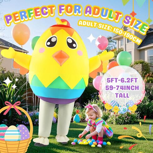 Easter Inflatable Chicken Costume for Adult, Funny Full Body Easter Eggs Chick Blow up Suit Halloween Cosplay Party Men Women in Kuwait