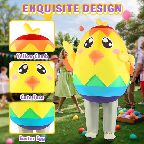 Easter Inflatable Chicken Costume for Adult, Funny Full Body Easter Eggs Chick Blow up Suit Halloween Cosplay Party Men Women in Kuwait