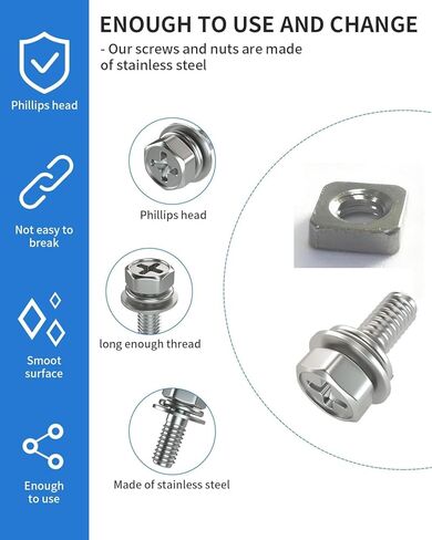 Motorcycle Battery Terminal Nuts and Bolt Kit - 20 Pack M6 Bolt Square Nut Kit,Stainless Steel Screw and Nut for ATV Bike Scooter-6 * 16mm in Kuwait