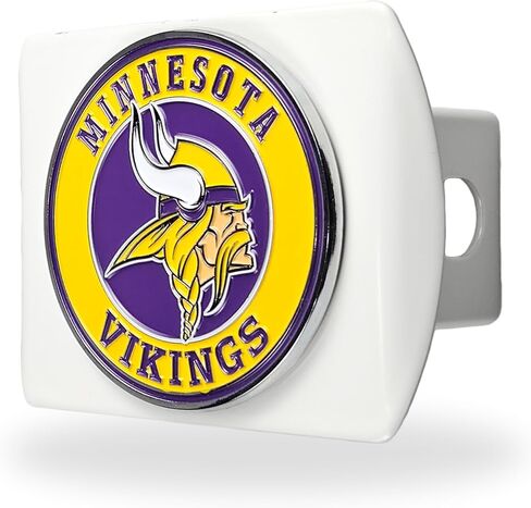 Minnesota Vikings NFL White Metal Hitch Cover with 3D Colored Team Logo by FANMATS - Unique Round Molded Design – Easy Installation on Truck, SUV, Car - Ideal Gift for Die Hard Football Fan in Saudi Arabia