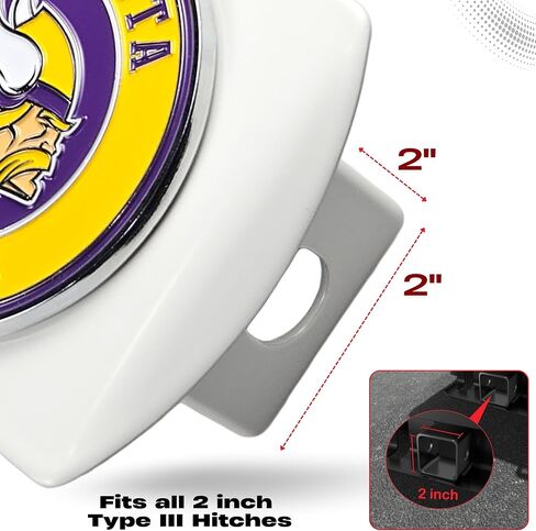 Minnesota Vikings NFL White Metal Hitch Cover with 3D Colored Team Logo by FANMATS - Unique Round Molded Design – Easy Installation on Truck, SUV, Car - Ideal Gift for Die Hard Football Fan in Saudi Arabia