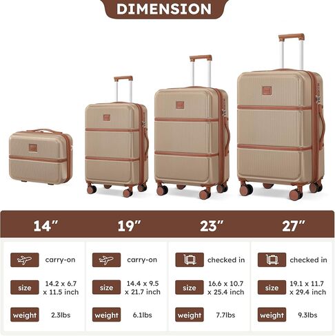 طقم حقائب سفر من 4 قطع قابلة للتوسيع من Suitour (14 بوصة و19 بوصة و23 بوصة و27 بوصة) مجموعات حقائب ABS صلبة مع عجلات دوارة وحقيبة سفر للأمتعة in Kuwait