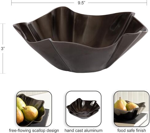 Kate and Laurel Flutte Scalloped Decorative Metal Serving Bowl; 10 x 10 x 3; Black Nickel; Modern Wavy Fruit Bowl for Kitchen Counter or Use as Tabletop Storage for an Entryway Table in Saudi Arabia