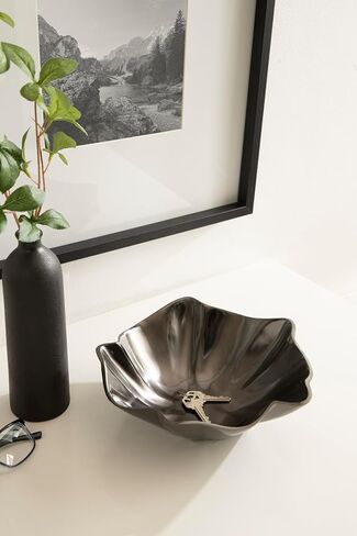 Kate and Laurel Flutte Scalloped Decorative Metal Serving Bowl; 10 x 10 x 3; Black Nickel; Modern Wavy Fruit Bowl for Kitchen Counter or Use as Tabletop Storage for an Entryway Table in Saudi Arabia