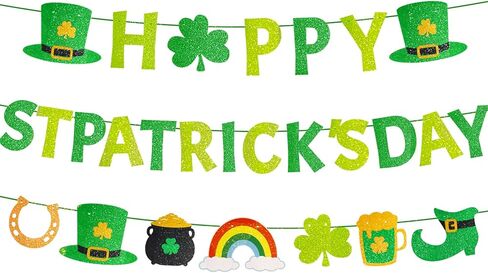 لافتة عيد القديس باتريك السعيدة المُثبتة مسبقًا بدون ديكورات عيد القديس باتريك DIY مع تفاصيل لامعة ذهبية 3 قطع ديكور سانت باتريك البرسيم لوازم الحفلات الأيرلندية in Kuwait