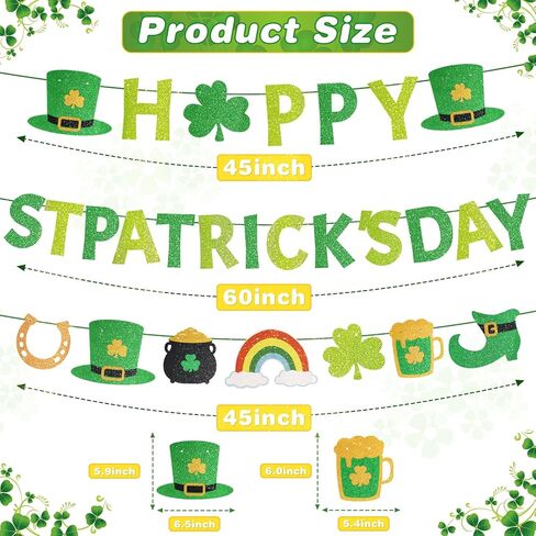 لافتة عيد القديس باتريك السعيدة المُثبتة مسبقًا بدون ديكورات عيد القديس باتريك DIY مع تفاصيل لامعة ذهبية 3 قطع ديكور سانت باتريك البرسيم لوازم الحفلات الأيرلندية in Kuwait