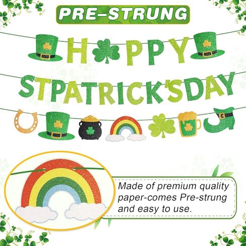 لافتة عيد القديس باتريك السعيدة المُثبتة مسبقًا بدون ديكورات عيد القديس باتريك DIY مع تفاصيل لامعة ذهبية 3 قطع ديكور سانت باتريك البرسيم لوازم الحفلات الأيرلندية in Kuwait