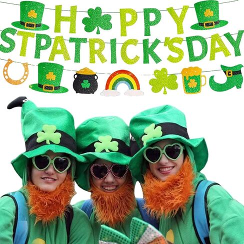 لافتة عيد القديس باتريك السعيدة المُثبتة مسبقًا بدون ديكورات عيد القديس باتريك DIY مع تفاصيل لامعة ذهبية 3 قطع ديكور سانت باتريك البرسيم لوازم الحفلات الأيرلندية in Kuwait