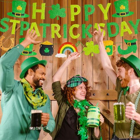 لافتة عيد القديس باتريك السعيدة المُثبتة مسبقًا بدون ديكورات عيد القديس باتريك DIY مع تفاصيل لامعة ذهبية 3 قطع ديكور سانت باتريك البرسيم لوازم الحفلات الأيرلندية in Kuwait