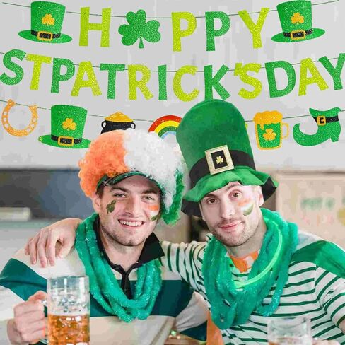 لافتة عيد القديس باتريك السعيدة المُثبتة مسبقًا بدون ديكورات عيد القديس باتريك DIY مع تفاصيل لامعة ذهبية 3 قطع ديكور سانت باتريك البرسيم لوازم الحفلات الأيرلندية in Kuwait