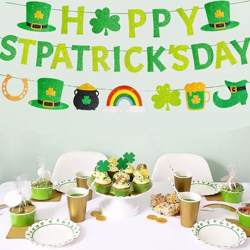لافتة عيد القديس باتريك السعيدة المُثبتة مسبقًا بدون ديكورات عيد القديس باتريك DIY مع تفاصيل لامعة ذهبية 3 قطع ديكور سانت باتريك البرسيم لوازم الحفلات الأيرلندية in Kuwait
