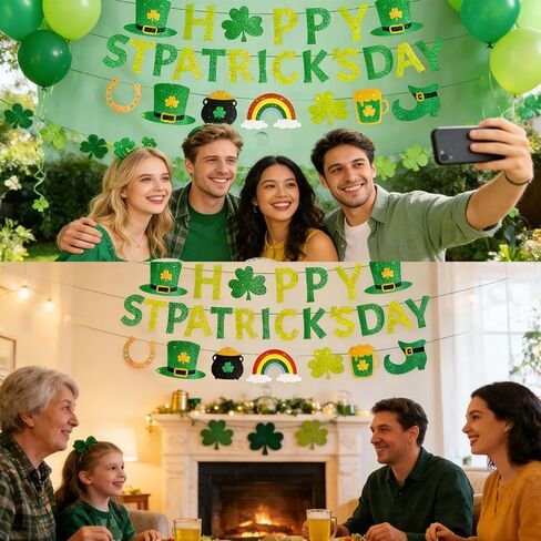 لافتة عيد القديس باتريك السعيدة المُثبتة مسبقًا بدون ديكورات عيد القديس باتريك DIY مع تفاصيل لامعة ذهبية 3 قطع ديكور سانت باتريك البرسيم لوازم الحفلات الأيرلندية in Kuwait