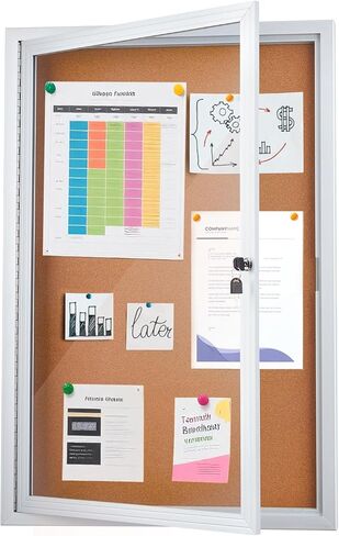Enclosed Cork Bulletin Board 36"x24" Outdoor Weatherproof Cork Noticeboard with Locking Door Wall-Mounted Silver Aluminium Frame for Home, School, Office, Community, Hospital in Saudi Arabia