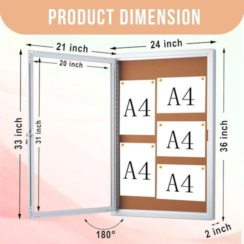 Enclosed Cork Bulletin Board 36"x24" Outdoor Weatherproof Cork Noticeboard with Locking Door Wall-Mounted Silver Aluminium Frame for Home, School, Office, Community, Hospital in Saudi Arabia