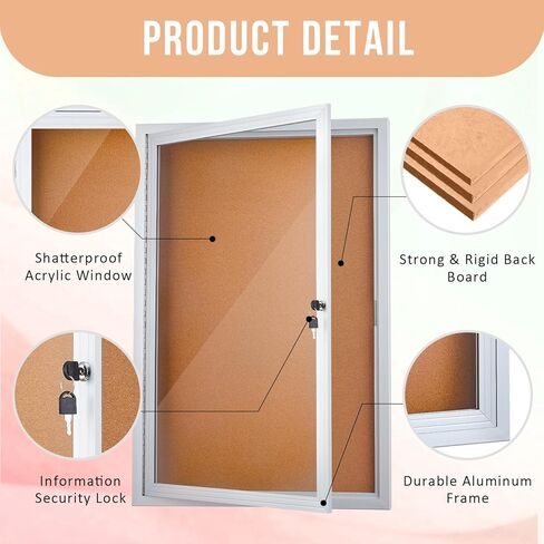 Enclosed Cork Bulletin Board 36"x24" Outdoor Weatherproof Cork Noticeboard with Locking Door Wall-Mounted Silver Aluminium Frame for Home, School, Office, Community, Hospital in Saudi Arabia