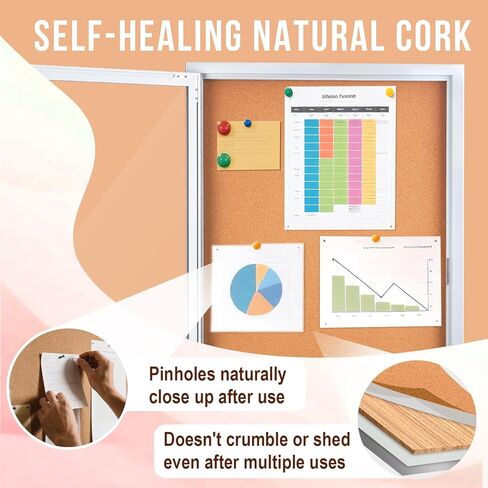 Enclosed Cork Bulletin Board 36"x24" Outdoor Weatherproof Cork Noticeboard with Locking Door Wall-Mounted Silver Aluminium Frame for Home, School, Office, Community, Hospital in Saudi Arabia