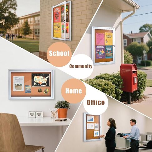 Enclosed Cork Bulletin Board 36"x24" Outdoor Weatherproof Cork Noticeboard with Locking Door Wall-Mounted Silver Aluminium Frame for Home, School, Office, Community, Hospital in Saudi Arabia