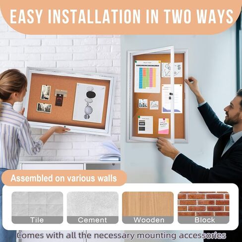 Enclosed Cork Bulletin Board 36"x24" Outdoor Weatherproof Cork Noticeboard with Locking Door Wall-Mounted Silver Aluminium Frame for Home, School, Office, Community, Hospital in Saudi Arabia
