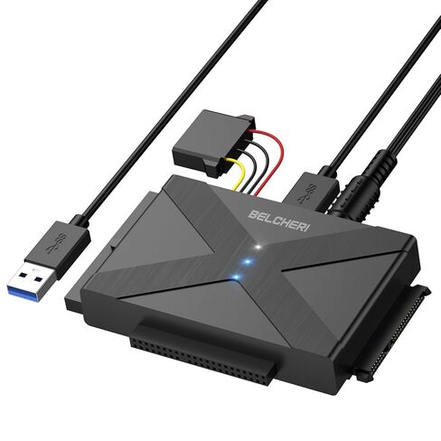 محول USB 3.0 إلى IDE وSATA، محول محرك الأقراص الصلبة الخارجي لقرص القرص الصلب SATA أو IDE HDD SSD العالمي مقاس 2.5 أو 3.5 بوصة، محول IDE وSATA مع محول طاقة 12 فولت in Kuwait