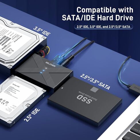 محول USB 3.0 إلى IDE وSATA، محول محرك الأقراص الصلبة الخارجي لقرص القرص الصلب SATA أو IDE HDD SSD العالمي مقاس 2.5 أو 3.5 بوصة، محول IDE وSATA مع محول طاقة 12 فولت in Kuwait