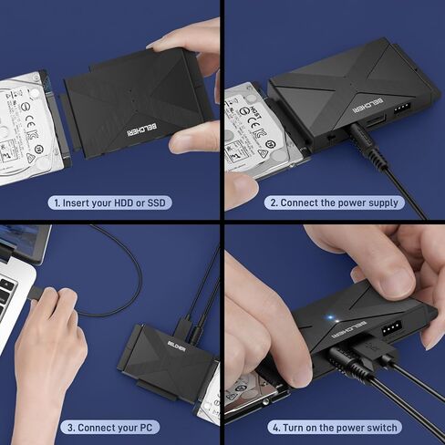 محول USB 3.0 إلى IDE وSATA، محول محرك الأقراص الصلبة الخارجي لقرص القرص الصلب SATA أو IDE HDD SSD العالمي مقاس 2.5 أو 3.5 بوصة، محول IDE وSATA مع محول طاقة 12 فولت in Kuwait