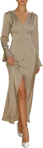 RIHOAS Women's Elegant Formal Semi Formal Dresses - Long Sleeve Flowy A Line Satin Maxi Dress for Fall Wedding Guest in Kuwait