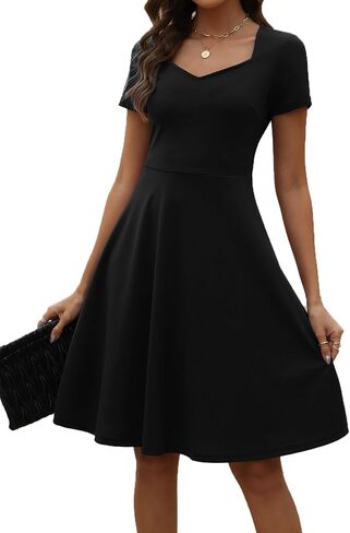 BARASA Women's Wear to Work Dresses Elegant Sweetheart Neck Short Sleeve Party A-Line Knee Length Dress D163 in Saudi Arabia