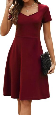 BARASA Women's Wear to Work Dresses Elegant Sweetheart Neck Short Sleeve Party A-Line Knee Length Dress D163 in Saudi Arabia