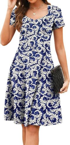BARASA Women's Wear to Work Dresses Elegant Sweetheart Neck Short Sleeve Party A-Line Knee Length Dress D163 in Saudi Arabia