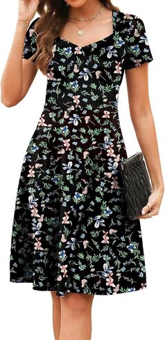 BARASA Women's Wear to Work Dresses Elegant Sweetheart Neck Short Sleeve Party A-Line Knee Length Dress D163 in Saudi Arabia