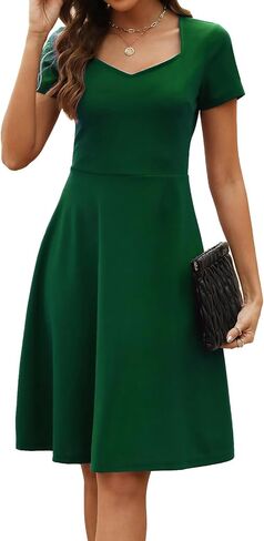 BARASA Women's Wear to Work Dresses Elegant Sweetheart Neck Short Sleeve Party A-Line Knee Length Dress D163 in Saudi Arabia