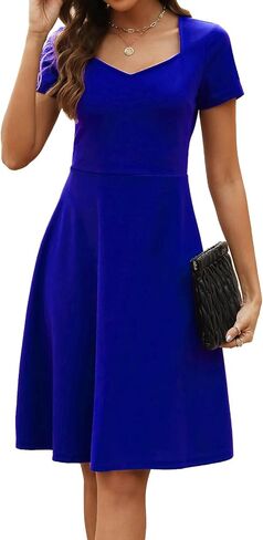 BARASA Women's Wear to Work Dresses Elegant Sweetheart Neck Short Sleeve Party A-Line Knee Length Dress D163 in Saudi Arabia
