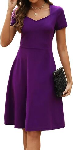 BARASA Women's Wear to Work Dresses Elegant Sweetheart Neck Short Sleeve Party A-Line Knee Length Dress D163 in Saudi Arabia
