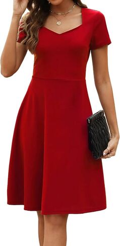 BARASA Women's Wear to Work Dresses Elegant Sweetheart Neck Short Sleeve Party A-Line Knee Length Dress D163 in Saudi Arabia