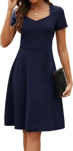 BARASA Women's Wear to Work Dresses Elegant Sweetheart Neck Short Sleeve Party A-Line Knee Length Dress D163 in Saudi Arabia