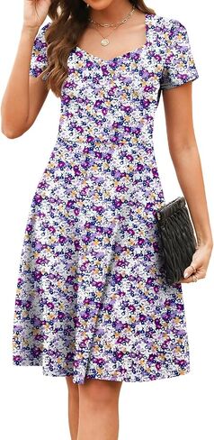 BARASA Women's Wear to Work Dresses Elegant Sweetheart Neck Short Sleeve Party A-Line Knee Length Dress D163 in Saudi Arabia