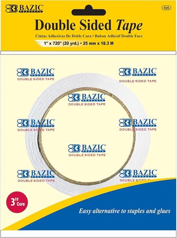 BAZIC Products 1"" X 20 Yard (720"") Double Sided Tape, Clear Sticky Adhesive Tapes, for Home Office Decor Gift Wrap, 1-Pack" in Saudi Arabia