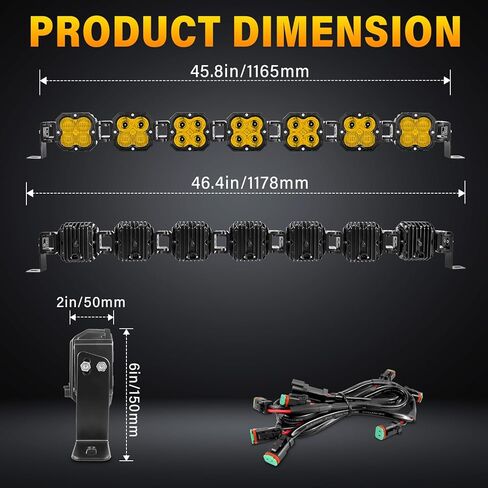 RIGIDON 46 Inch LED Light Bar, 210W 21000LM 3500K Yellow, Straight Curved Adjustable Linkable, Spot Flood Combo Driving Offroad Work Light with 16AWG DT Connector for Trucks, 4x4, Car, SUV, ATV, UTV in Saudi Arabia