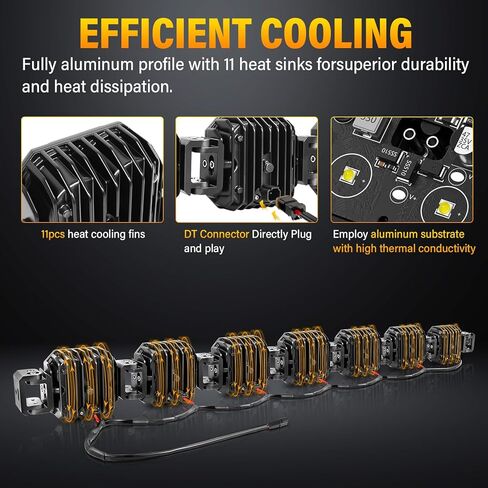 RIGIDON 46 Inch LED Light Bar, 210W 21000LM 3500K Yellow, Straight Curved Adjustable Linkable, Spot Flood Combo Driving Offroad Work Light with 16AWG DT Connector for Trucks, 4x4, Car, SUV, ATV, UTV in Saudi Arabia