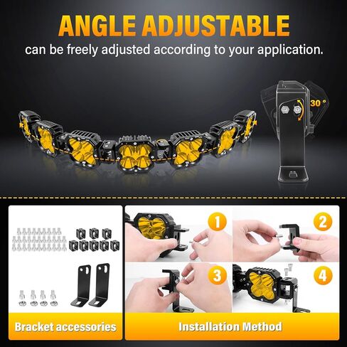 RIGIDON 46 Inch LED Light Bar, 210W 21000LM 3500K Yellow, Straight Curved Adjustable Linkable, Spot Flood Combo Driving Offroad Work Light with 16AWG DT Connector for Trucks, 4x4, Car, SUV, ATV, UTV in Saudi Arabia