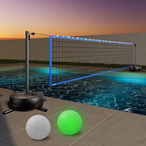 Haokelball Pool Volleyball Net Set with Light and Weighted Base 15ft-32ft Length Adjustable Portable Outdoor Volleyball Net for Pool with 2 Volleyballs and Pump in Kuwait