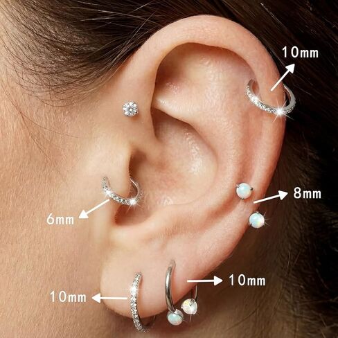 FANSING 16G 316L Surgical Stainless Steel Piercing Rings Hoop Set - Synthetic Opal & 3A Cubic Zirconia Cartilage Earrings Nose Ring in Saudi Arabia
