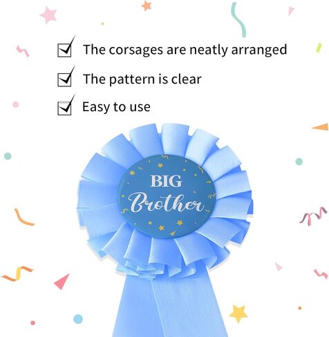 Big Brother Pin - Light Blue Ribbon Baby Shower Button Badge, Gift for Little Boys | Party Celebration Decoration 1pc (SH-K2) in Saudi Arabia